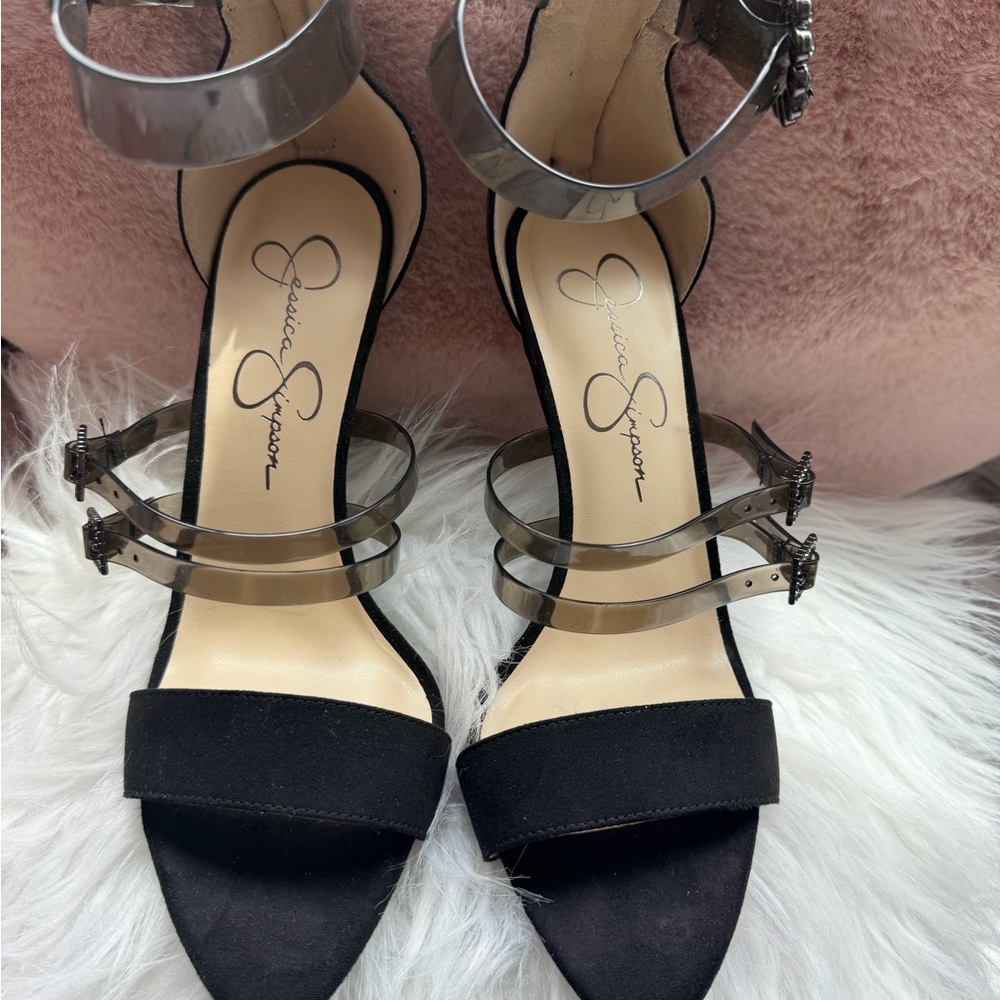 Jessica Simpson Black Heeled Dress Sandals with Smoky Straps